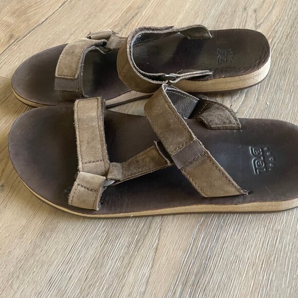 Teva Other - TEVA Universal Slide Men's Sandals Size 10 Brown Leather Hooks and Loop Straps!